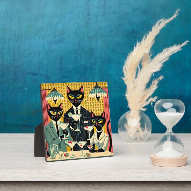 Retro Futuristic Black Cat Martini Club Plaque (Insitu)