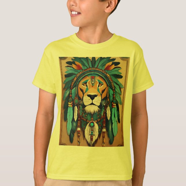 Retro-Futuristic Geometric Lion Tee. T-Shirt (Front)