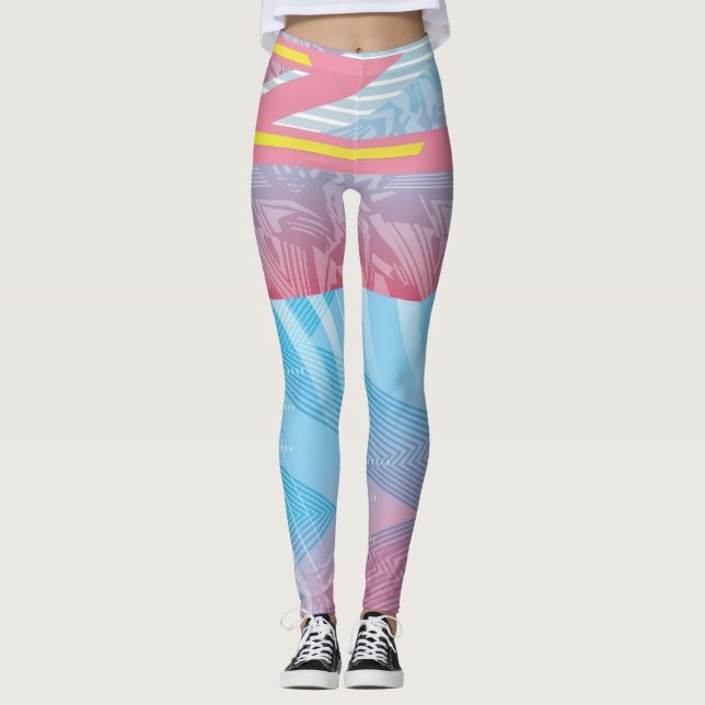Retro Futuristic Geometric Vibrant 80s Leggings  (Front)