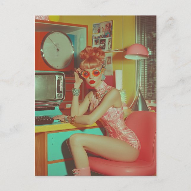 Retro Futuristic Glam Aesthetic Postcard (Front)