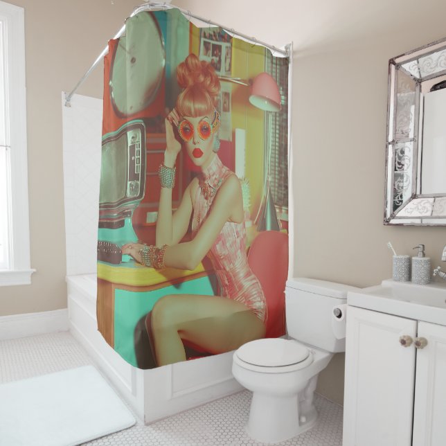 Retro Futuristic Glam Aesthetic Shower Curtain (In Situ)