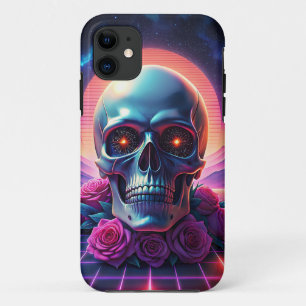 Retro Futuristic landscape 1980s style. purple wi Case-Mate iPhone Case