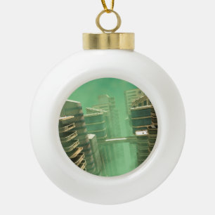 Retro Futuristic Megacity Skyline Ceramic Ball Christmas Ornament