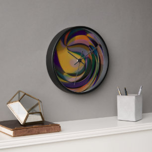 Retro Futuristic Radial Swirl Waves Art Pattern Clock
