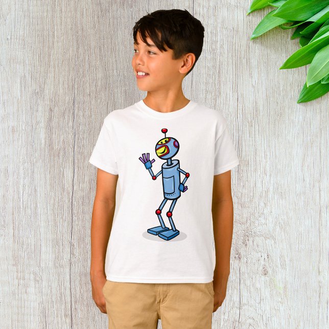 Retro Futuristic Robot Character Waving T-Shirt (Creator Uploaded)