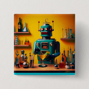 Retro Futuristic Robot ROBIA 12J2 Mixologist 15 Cm Square Badge