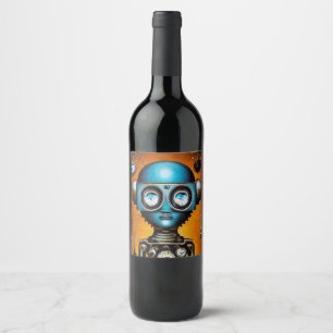 Retro Futuristic Robot Wine Label