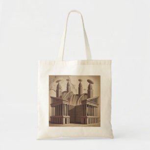 Retro Futuristic Sci Fi Ancient Temple Satellite Tote Bag
