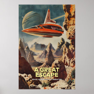 Retro-Futuristic Space Travel Art Print Alien