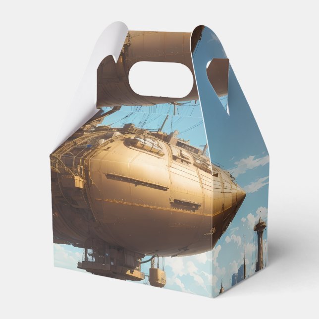 Retro-futuristic Steampunk Airship over City v2 Favour Box (Front Side)