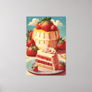 Retro futuristic strawberry cake Canvas Print