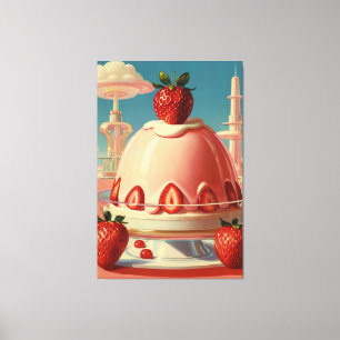 Retro futuristic strawberry cake Canvas Print