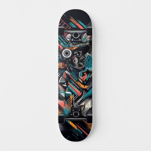 Retro-Futuristic Tech Street Art Skateboard 21 (Front)