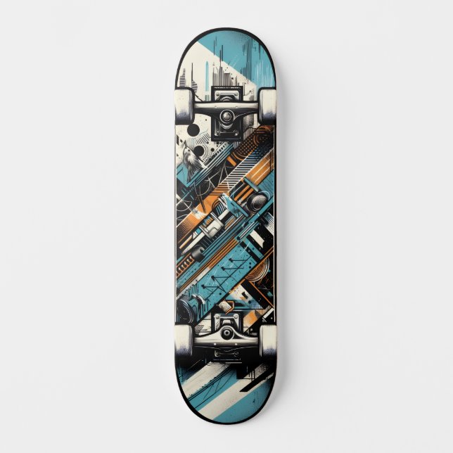 Retro-Futuristic Tech Street Art Skateboard 3 (Front)