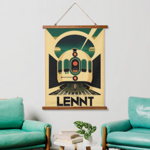 Retro Futuristic Train Wall Tapestry