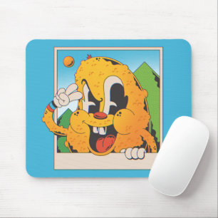 Retro Fuzzy Orange Peace Sign Cartoon Mouse Pad