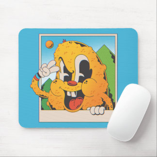 Retro Fuzzy Orange Peace Sign Cartoon Mouse Pad