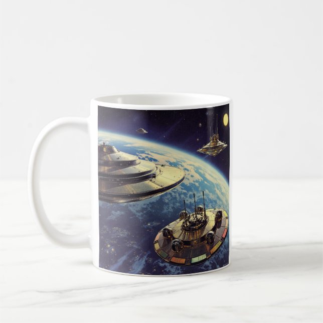 Retro Galactic Saucer Armada Coffee Mug (Left)