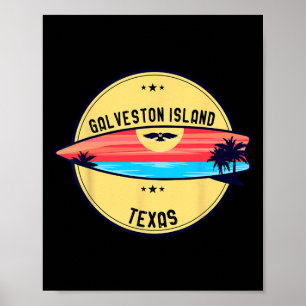 Retro Galveston Island Beach Texas Beach Surfing Poster