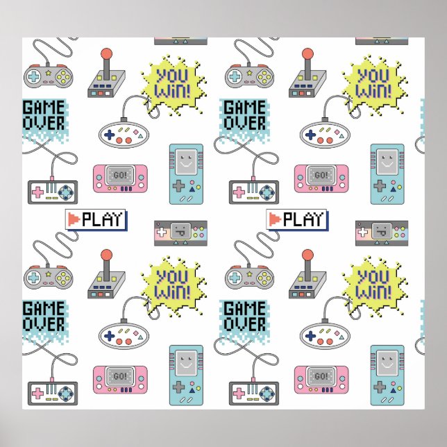 Retro Game Controllers: Colourful Seamless Pattern Poster (Front)