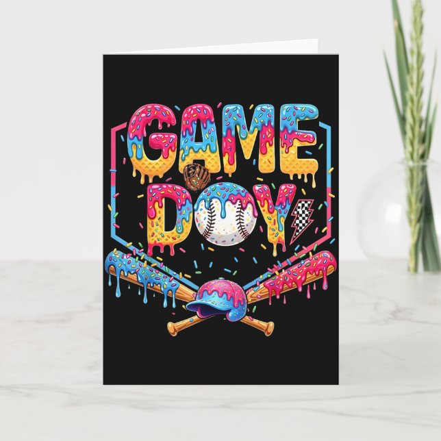 Retro Game Day Baseball Ice Cream Drip Gift For Me Card (Front)