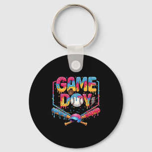 Retro Game Day Baseball Ice Cream Drip Gift For Me Key Ring