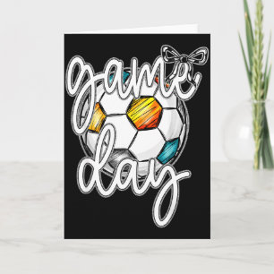 Retro Game Day Soccer Coquette Bow Women Girls Kid Card