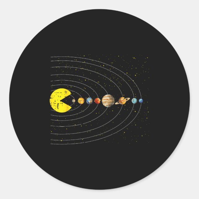 Retro Game Eating Planets Space Galaxy Gaming Boys Classic Round Sticker (Front)