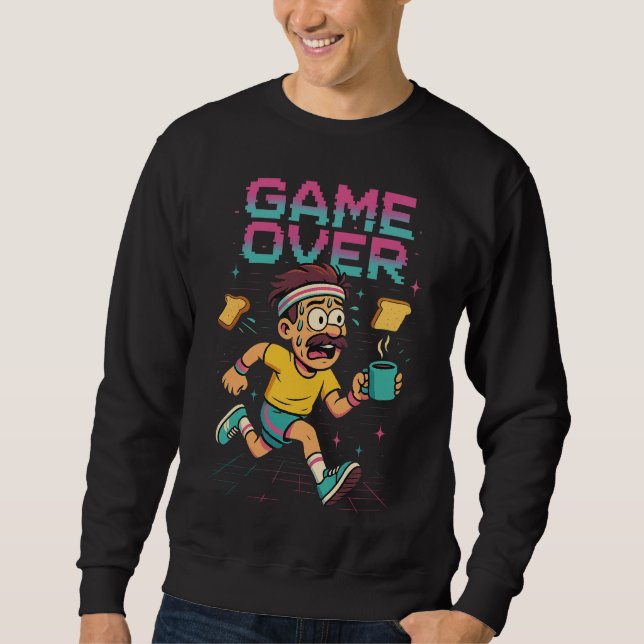 Retro “Game Over” Coffee Rush – Funny Running Cart Sweatshirt (Front)