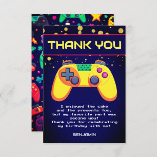 Retro Gamer Birthday Party Flat Thank You Card