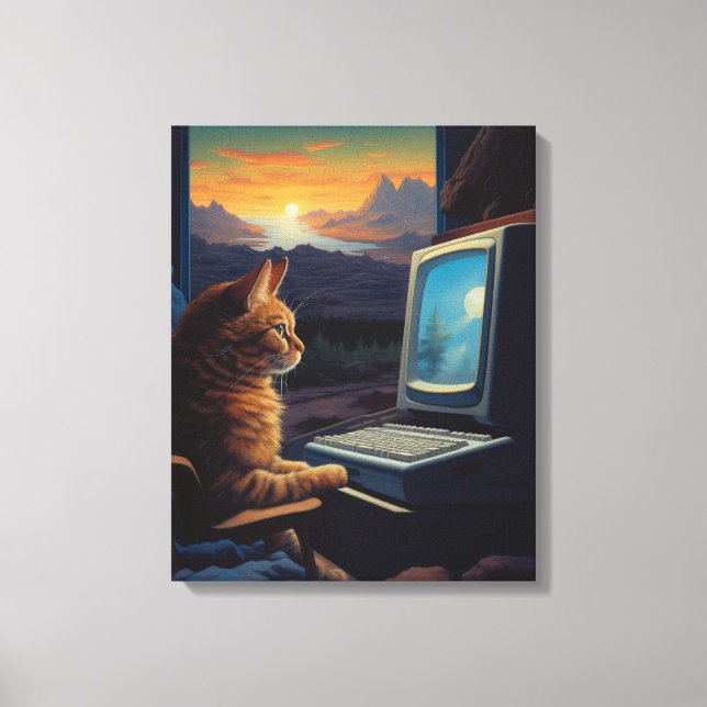 Retro Gamer Cat | 8-Bit Pixel Art Gaming Canvas Print (Front)