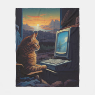 Retro Gamer Cat   8-Bit Pixel Art Gaming Fleece Blanket