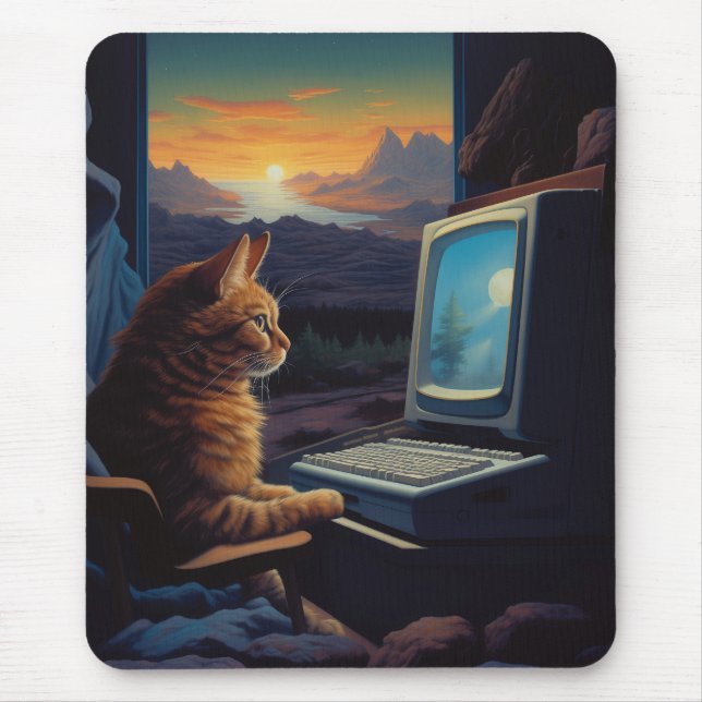Retro Gamer Cat | 8-Bit Pixel Art Gaming Mouse Pad (Front)