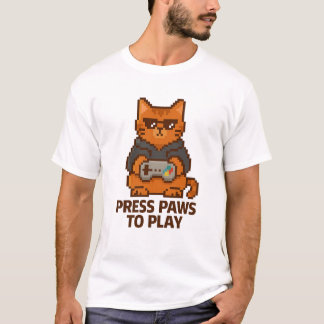 Retro Gamer Cat – Press Paws to Play Pixel Art Tee