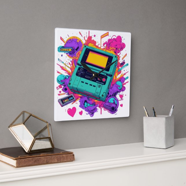 Retro Gamer Clock – 90s Neon Arcade Decor (Office)