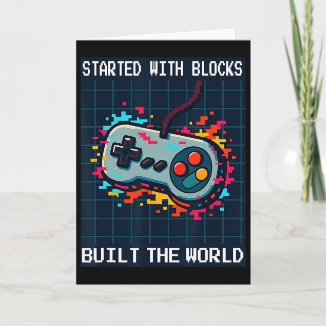 Retro Gamer Design For Men Started With Blocks Bui Card (Front)