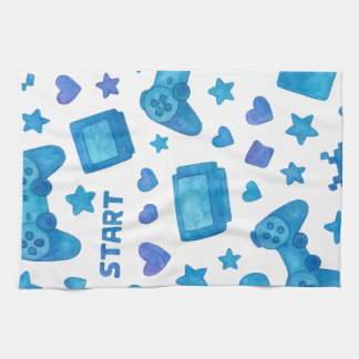 Retro Gamer Pattern Kitchen Towel – Blue