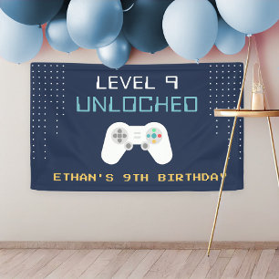 Retro Gamer Theme Kids Birthday Party Banner