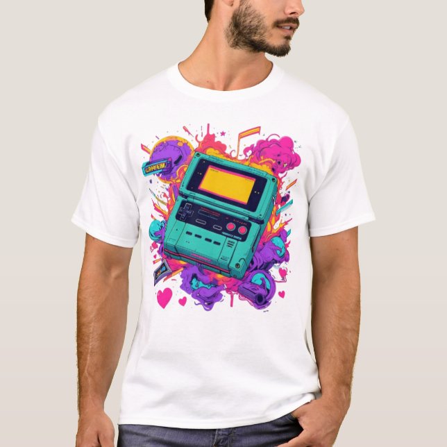 Retro Gamer Vibes – 90s Neon Arcade T-Shirt (Front)