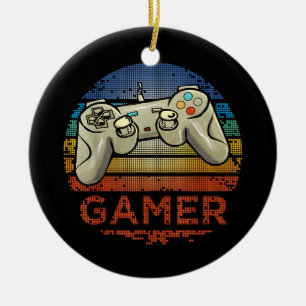 Retro Gamer Video Game Player Boys Girls Teen Kids Ceramic Tree Decoration