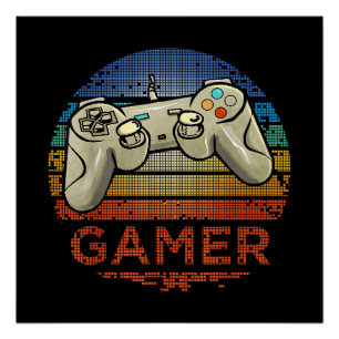 Retro Gamer Video Game Player Boys Girls Teen Kids Poster