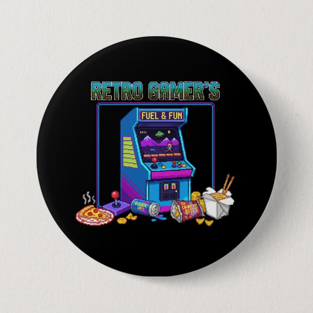  Retro Gamer's Fuel & Fun | 8-Bit Pixel Art Arcade 7.5 Cm Round Badge (Front)