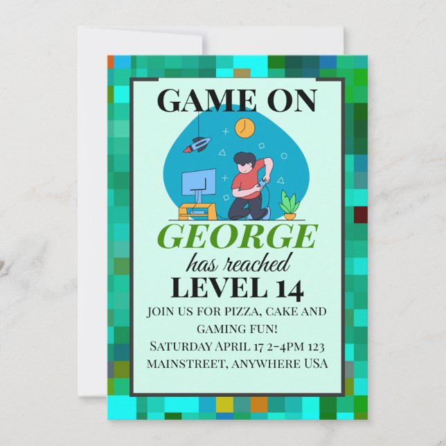 Retro Gaming Birthday Invitation Card (Front)