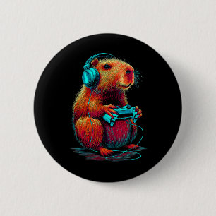 Retro Gaming Capyra Funny Video Gamer Rodent Anima 6 Cm Round Badge