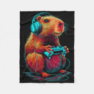 Retro Gaming Capyra Funny Video Gamer Rodent Anima Fleece Blanket