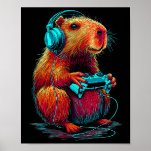 Retro Gaming Capyra Funny Video Gamer Rodent Anima Poster
