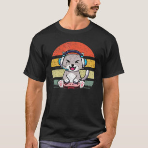 Retro Gaming Cat Playing Video Game Gamer Gaming T-Shirt