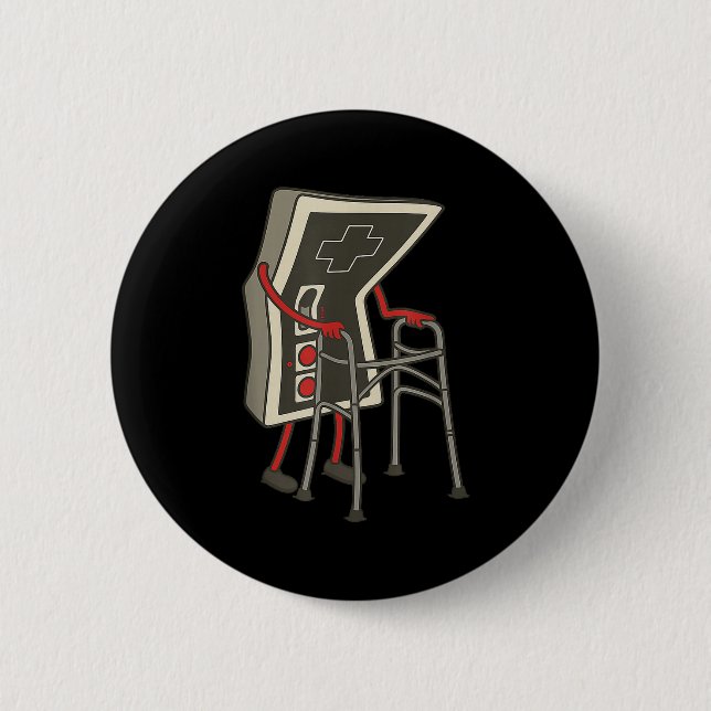 Retro Gaming Controller Old Gamer With Walker Funn 6 Cm Round Badge (Front)