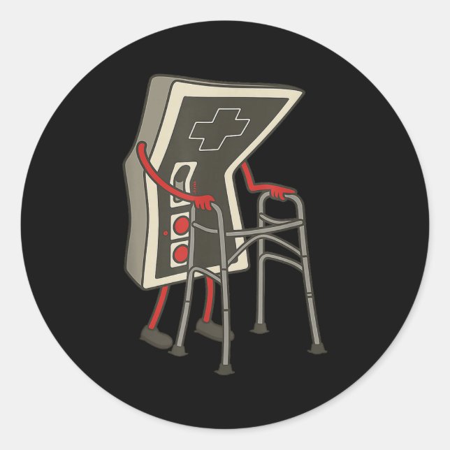 Retro Gaming Controller Old Gamer With Walker Funn Classic Round Sticker (Front)