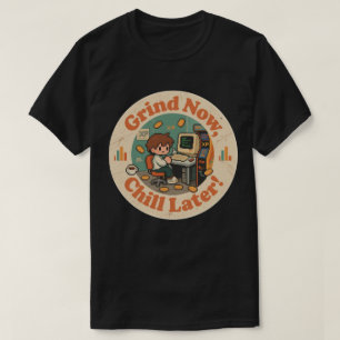 Retro Gaming Desk Character Artwork – Work to Play T-Shirt